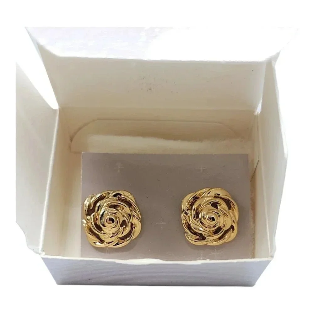 Avon Vintage 1992 Endless Knot Pierced Earrings Small NOS Gold Tone